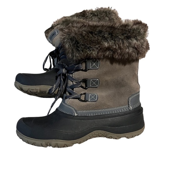 Khombu Faux Fur Trim Leather Upper Winter Boots Sz10 - Picture 1 of 14